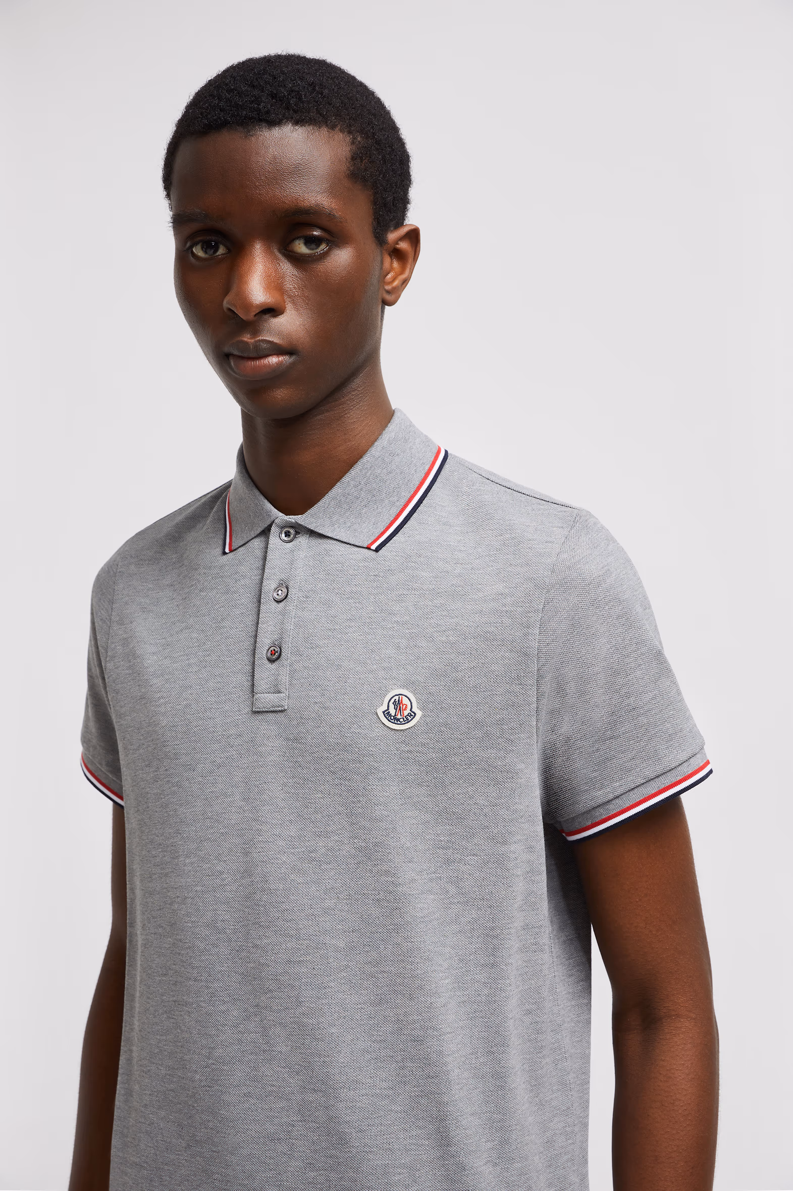 Tricolor-Trimmed Cotton Piquet Polo Shirt Men Light Grey Moncler 4